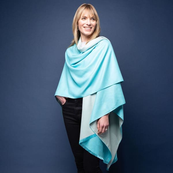 Aqua & Cream Tess Reversible Poncho Wrap by Tilley & Grace