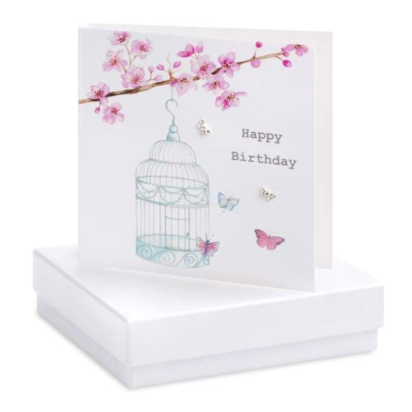 Birdcage & Blossom Silver Earrings on Designer Card by Crumble and Core