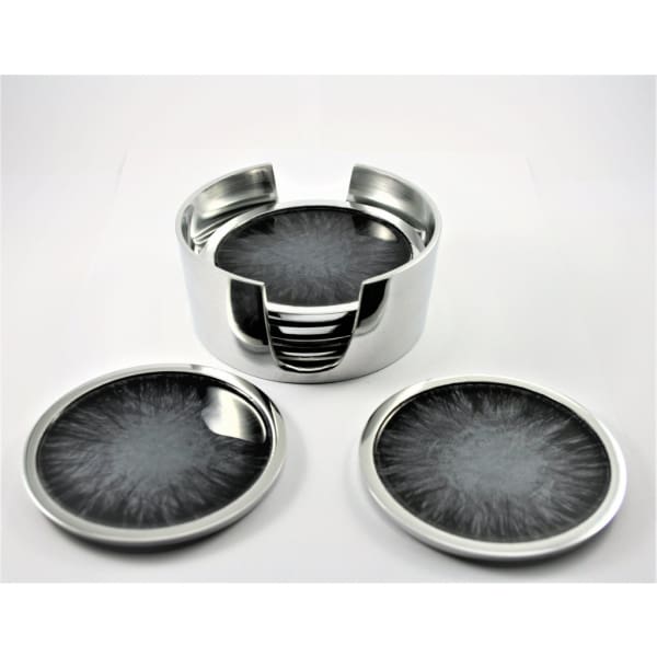 Brushed Black Enamelled Aluminium Coasters - Set Of 6