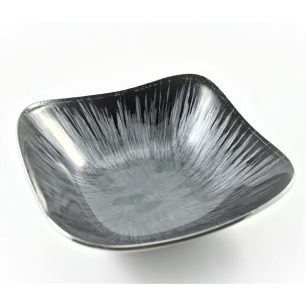 Brushed Black Enamelled Square Bowl On Polished Silvery Aluminium