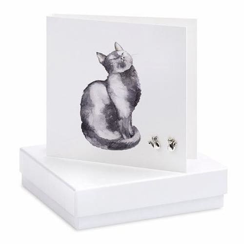 Cat Silver Earrings On Designer Card by Crumble and Core