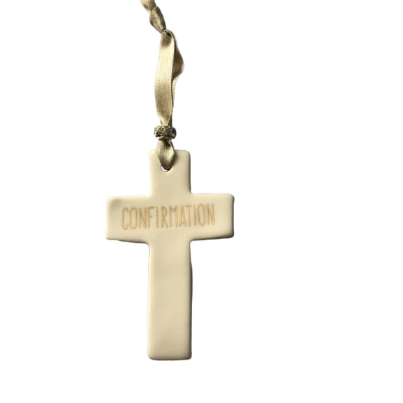 Ceramic Cross Confirmation with Gold ribbon by Dimbleby