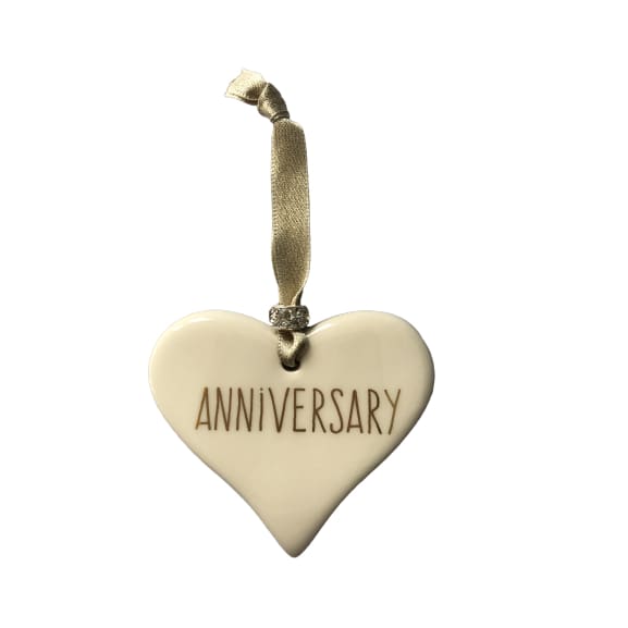 Ceramic Heart Anniversary with Gold ribbon by Dimbleby