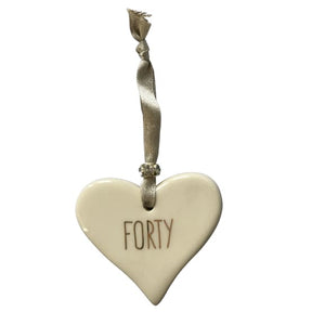 Ceramic Heart Forty with Gold ribbon by Dimbleby
