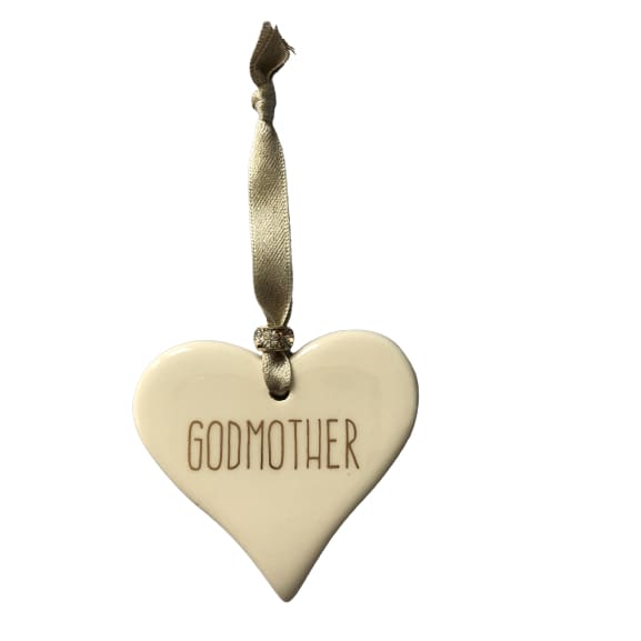 Ceramic Heart Godmother with Gold ribbon by Dimbleby
