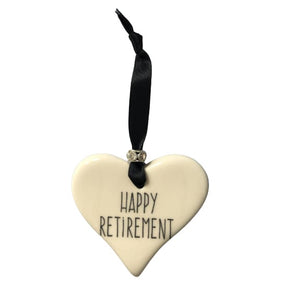 Ceramic Heart Happy Retirement with Black ribbon by Dimbleby