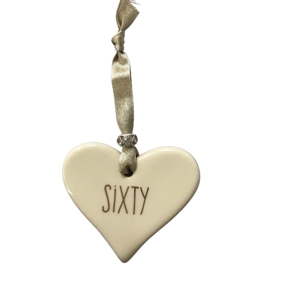 Ceramic Heart Sixty with Gold ribbon by Dimbleby