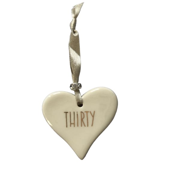 Ceramic Heart Thirty with Gold ribbon by Dimbleby