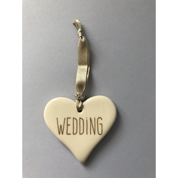 Ceramic Heart Wedding with Gold ribbon by Dimbleby