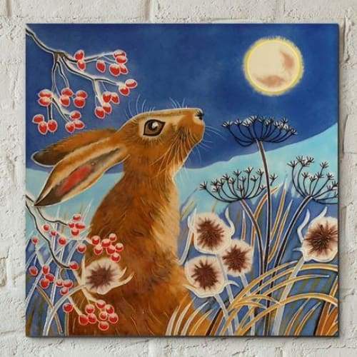 Ceramic Tile - Frost Moon Hare by Judith Yates 8x8"