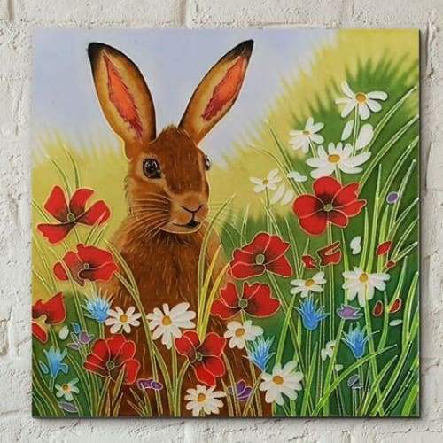 Ceramic Tile - Hare in Flowers by Judith Yates 8x8"