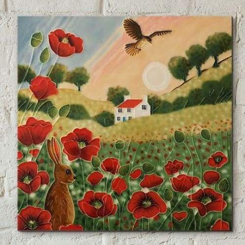 Ceramic Tile - Poppy Meadow Sunset by Kay Grant 8 x 8"