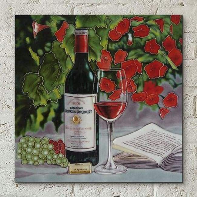 Ceramic Tile - Red Wine & Red Flowers By Blossoms & Bows 12 X 12 - Home Decor - Ceramic