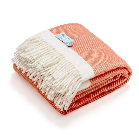 Coral Herringbone 100% Wool Blanket - 150 x 130cm - Home - Blanket