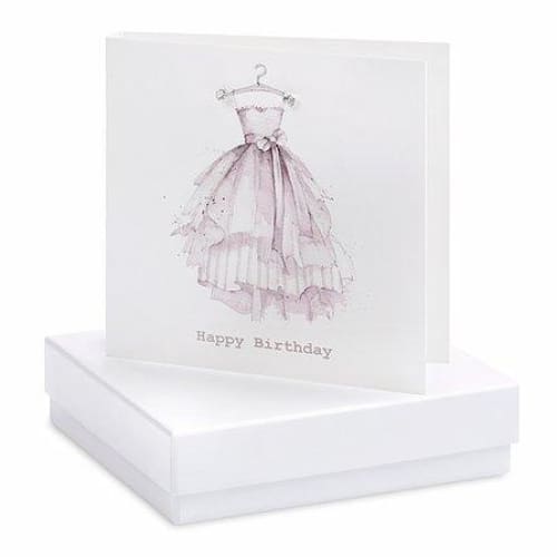 Dress Happy Birthday Silver Earrings On Designer Card by Crumble and Core