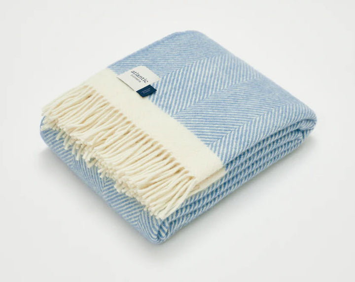 Dusk Blue Herringbone 100% Wool Blanket - 200 x 130cm