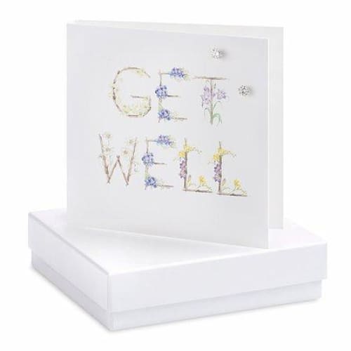 Get Well Silver Earrings On Designer Card by Crumble and Core