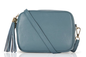 Goblin Blue Tassel Handbag In Italian Leather