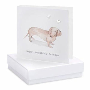 Happy Birthday Sausage Designer Card With Heart Earrings by Crumble and Core