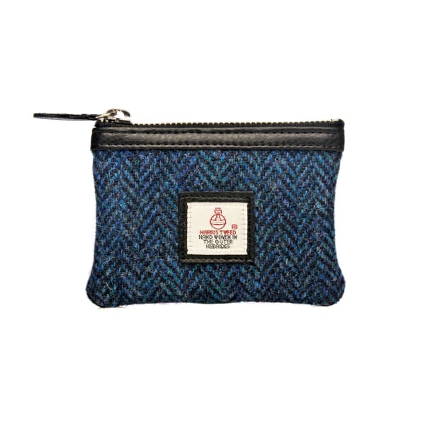 Harris Tweed Coin Purse In Blue Herringbone