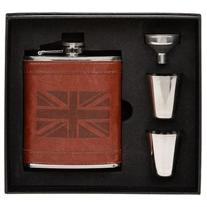 Hip Flask and 2 cups set - Tan Brown Union Jack