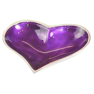 Large Purple Enamelled Heart Dish On Polished Silver Aluminium