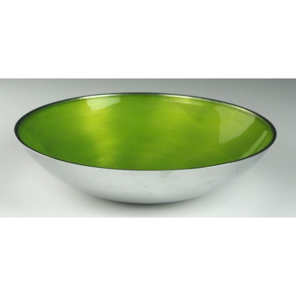 Lime Green Enamelled Large Round Bowl On Silver Polished Aluminium
