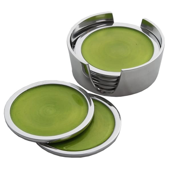 Lime Green Enamelled Aluminium Coasters - Set of 6