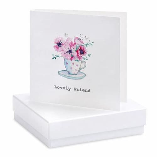 Lovely Friend Tea Cup Silver Earrings On Designer Card by Crumble and Core