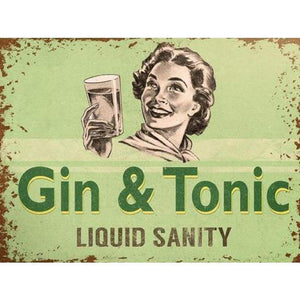 Mini Metal Sign - Gin & Tonic Liquid Sanity By Original Metal Company - Metal Sign