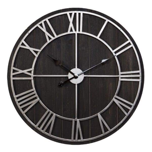 Metal & Wood Effect Wall Clock - 70cm
