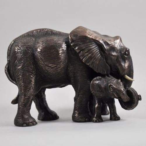 Mother and Baby Elephant in Cold Cast Bronze