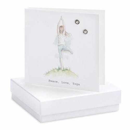 Peace, Love, Yoga Boho Silver Earrings On Designer Card by Crumble and Core