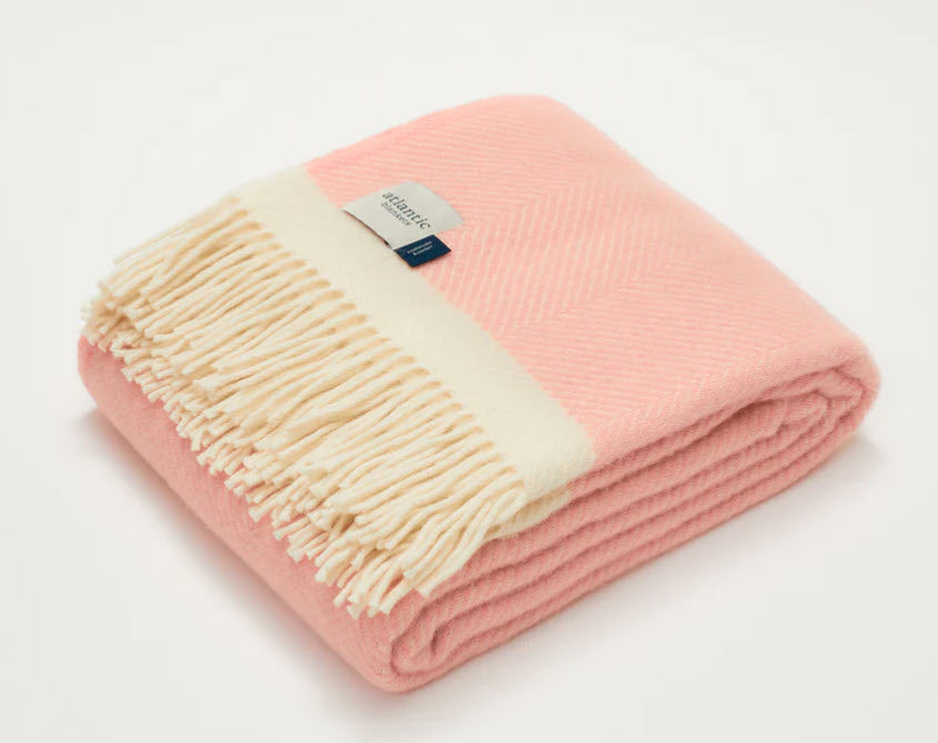 Floss Pink Herringbone 100% Wool Blanket - 150 x 130cm