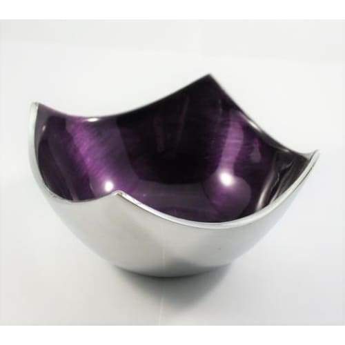 Purple Enameled Square Bowl On Polished Silver Aluminium