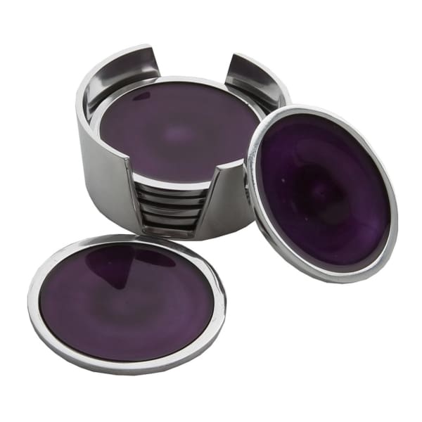 Purple Enamelled Aluminium Coasters - Set of 6