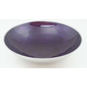 Purple Enamelled Large Round Bowl On Silver Polished Aluminium