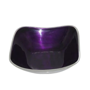 Purple Enamelled Square Bowl On Polished Silvery Aluminium