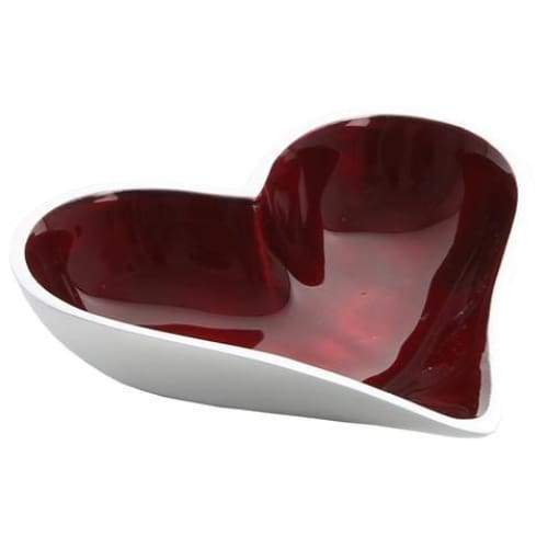 Red Enameled Heart Dish On Silvery Polished Aluminium