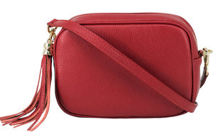 Red Tassel Handbag In Italian Leather