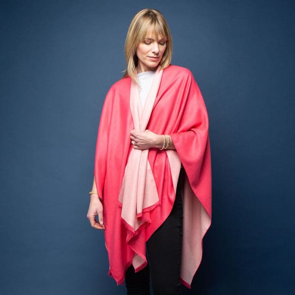 Rose Pink & Cream Tess Reversible Poncho Wrap by Tilley & Grace