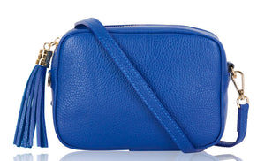 Royal Blue Tassel Handbag In Italian Leather