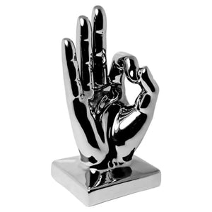 Silver Ceramic OK Hand Sculpture