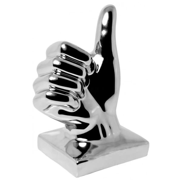 Silver Ceramic Thumbs Up Hand Sculpture