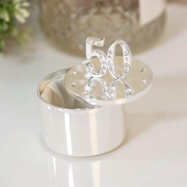 Silver Plated 50th Birthday Trinket Box With Crystals - 50th Birthday