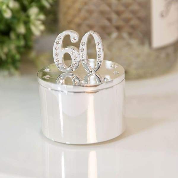 Silver Plated 60th Birthday Trinket Box With Crystals - 60 Birthday