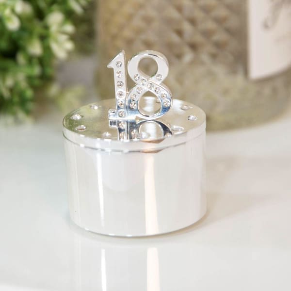 Silver Plated Trinket Box With Crystals - 18th Birthday