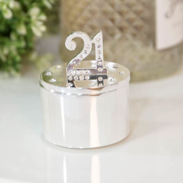 Silver plated trinket box with crystals - 21st birthday