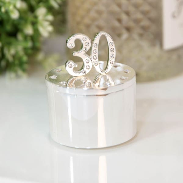 Silver plated trinket box with crystals - 30th Birthday