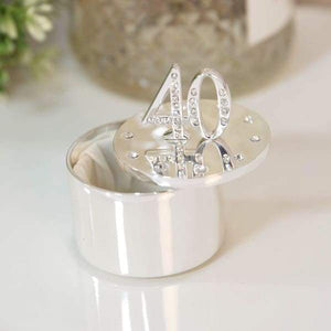 Silver Plated Trinket Box With Crystals - 40th Birthday